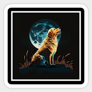 Golden Retriever Dog, Howling, Moon, Night Sky Sticker